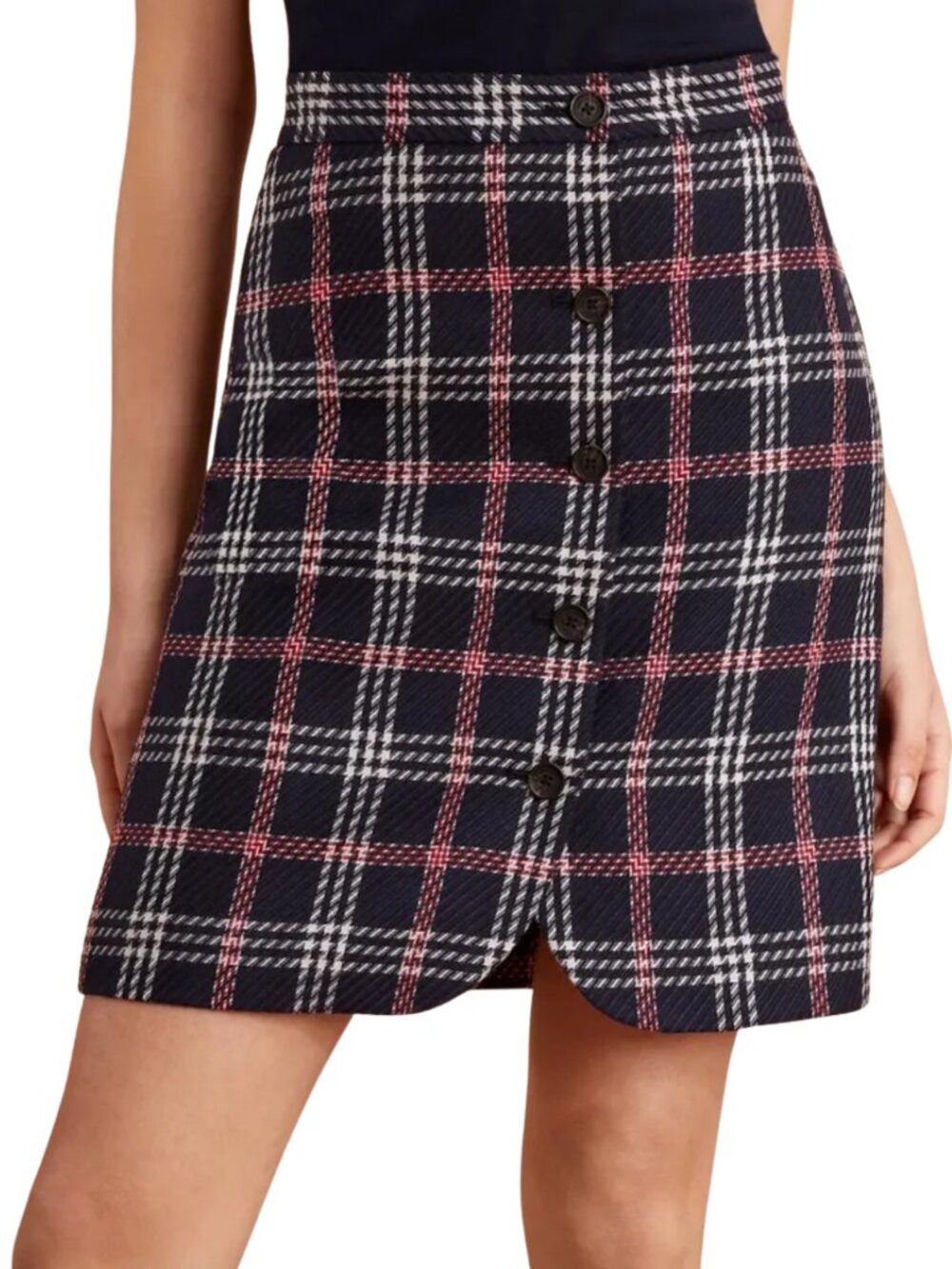 Brooks Brothers Navy Wool Plaid Button Mini Skirt - Red Fleece/RF